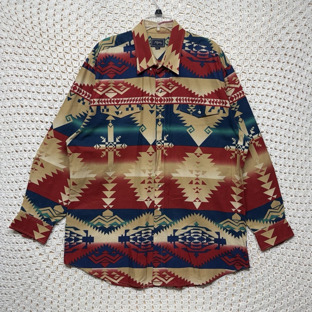 Vintage 90s Roper Western Aztec Shirt Mens 2XL  Southwest Cowboy Button Dowm